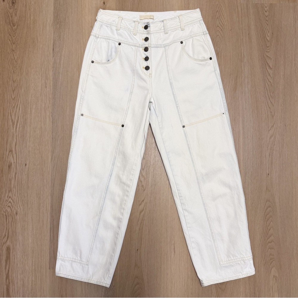 Ulla Johnson Acid White Washed August High Rise Button Fly Peg Leg Jeans 6
